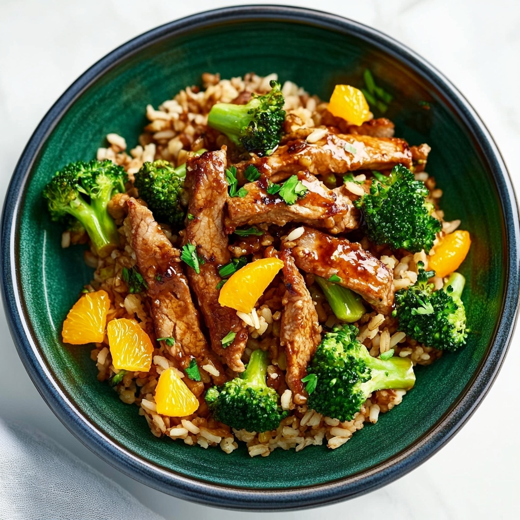 Varkensreepjes met broccoli en zoete rijst